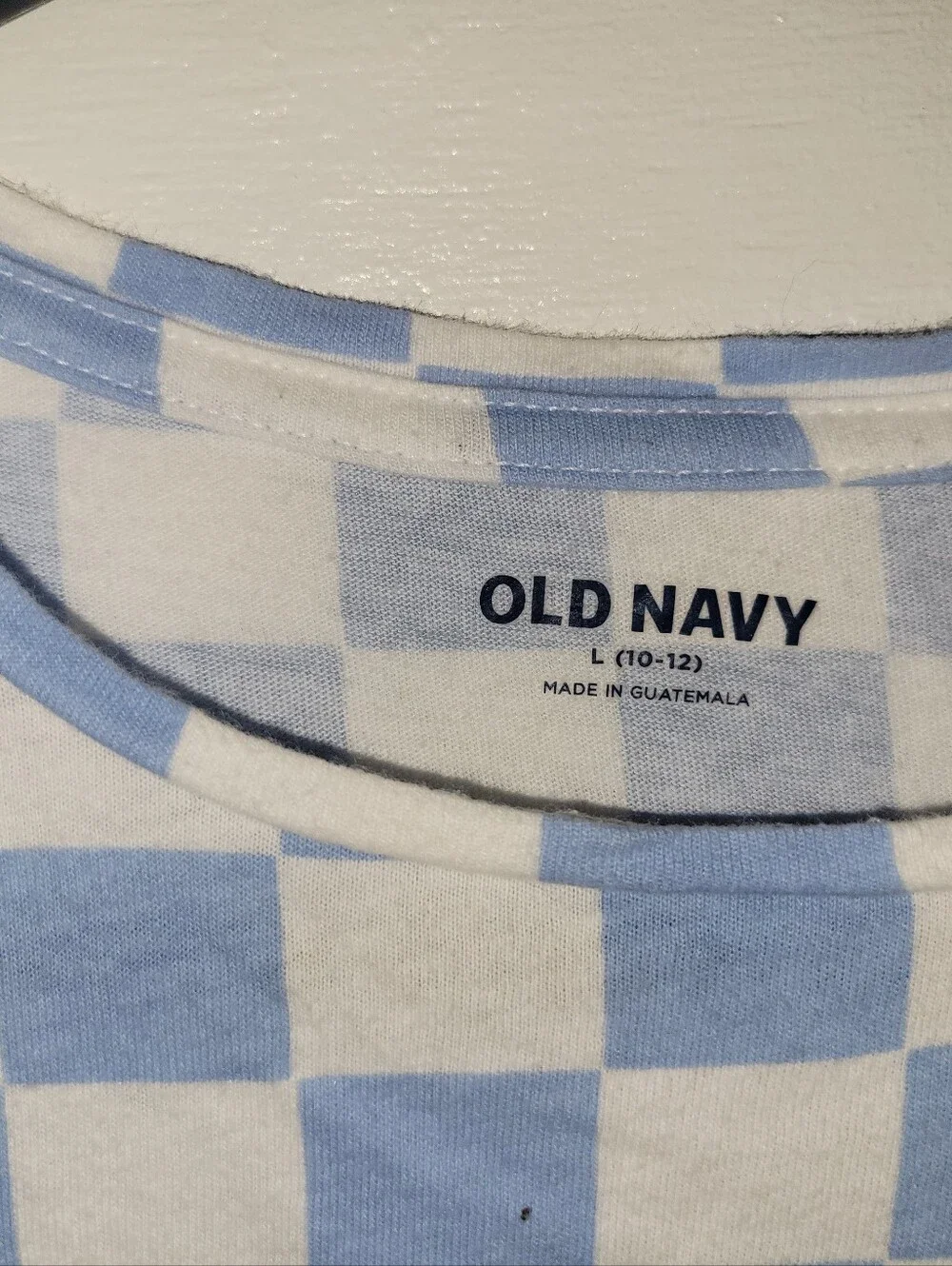 Old Navy Light Blue & White Check Crewneck Tee AA35